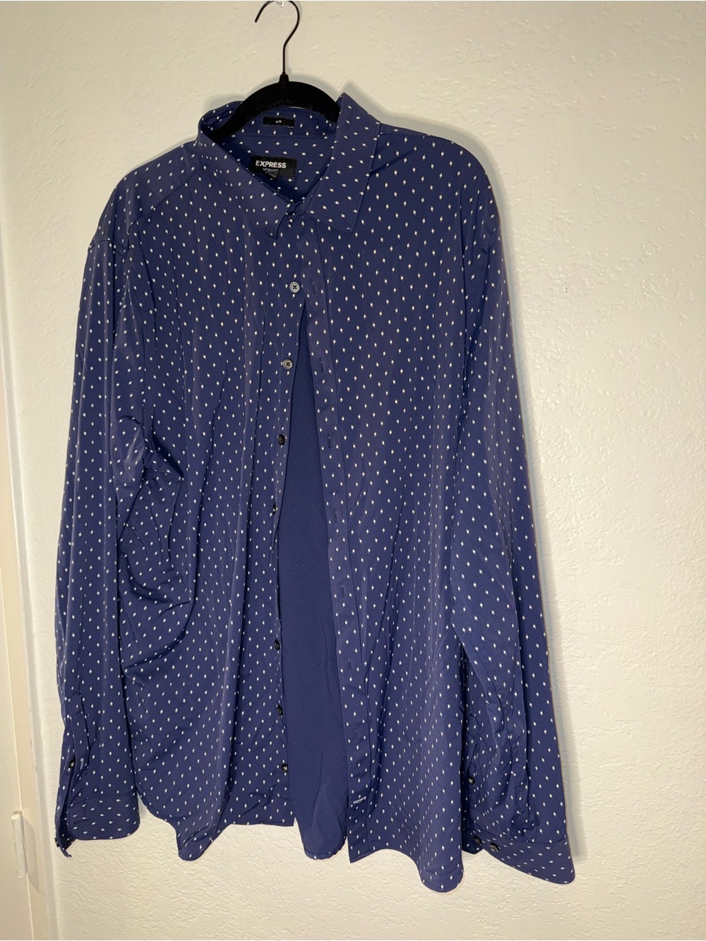Express Men’s Navy Button-Down Shirt with White Dot Print